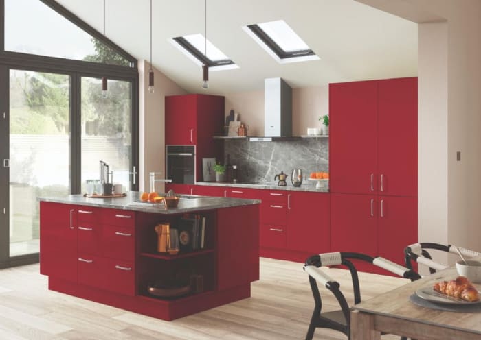 High gloss new kitchen cupboard doors in red