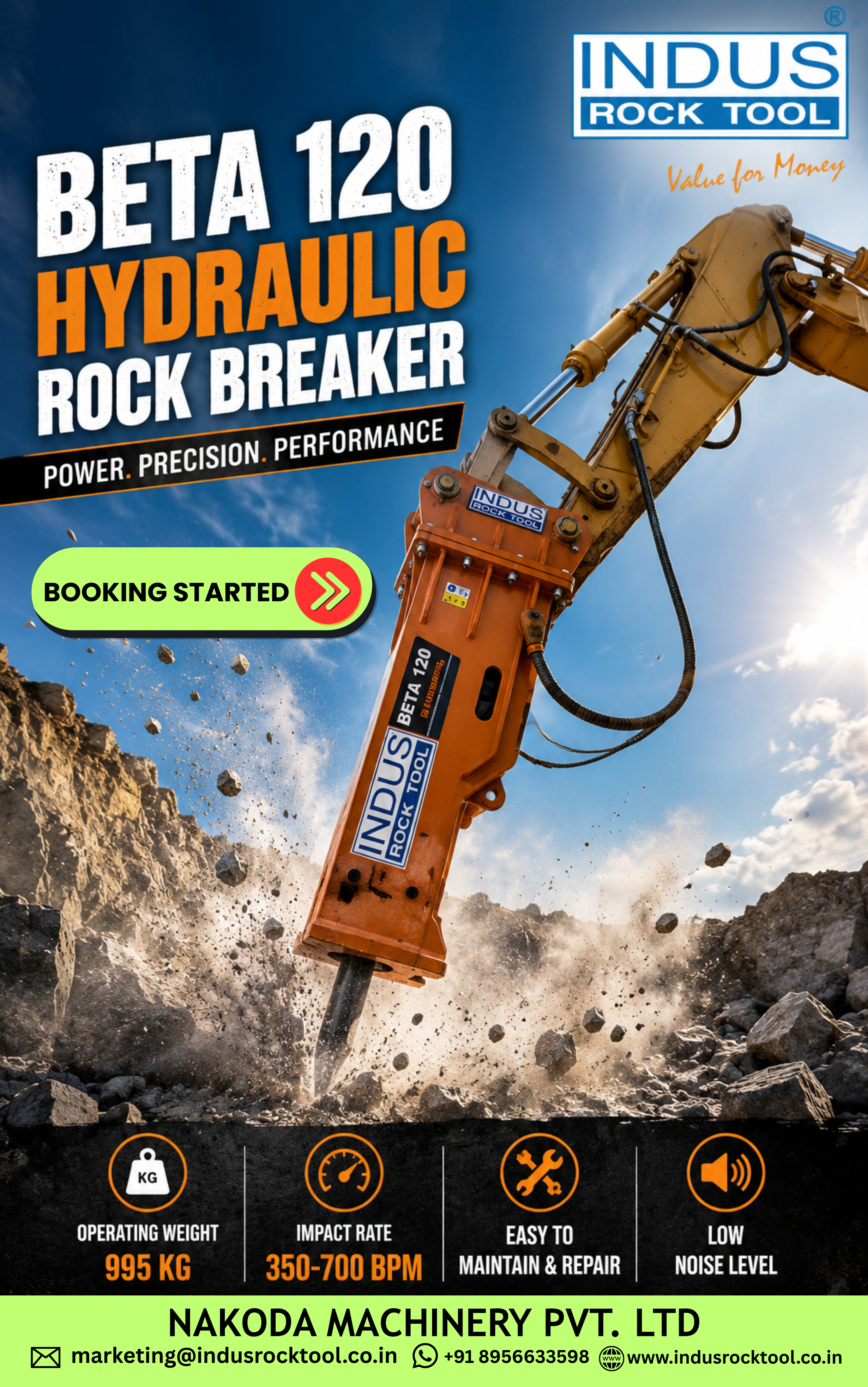 Indus Rock Tool BETA 120 Hydraulic Rock Breaker – Booking Started