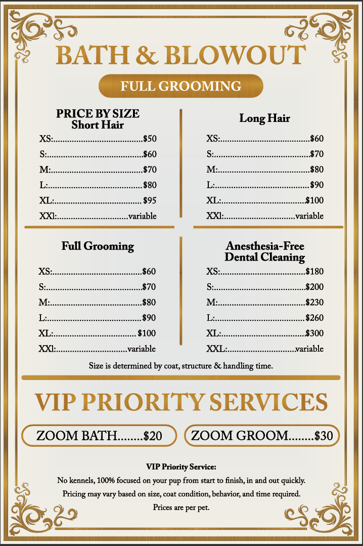 Large Breeds Pricing List