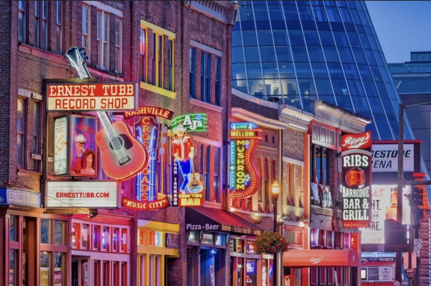 Broadway, Nashville — neon honky-tonk strip