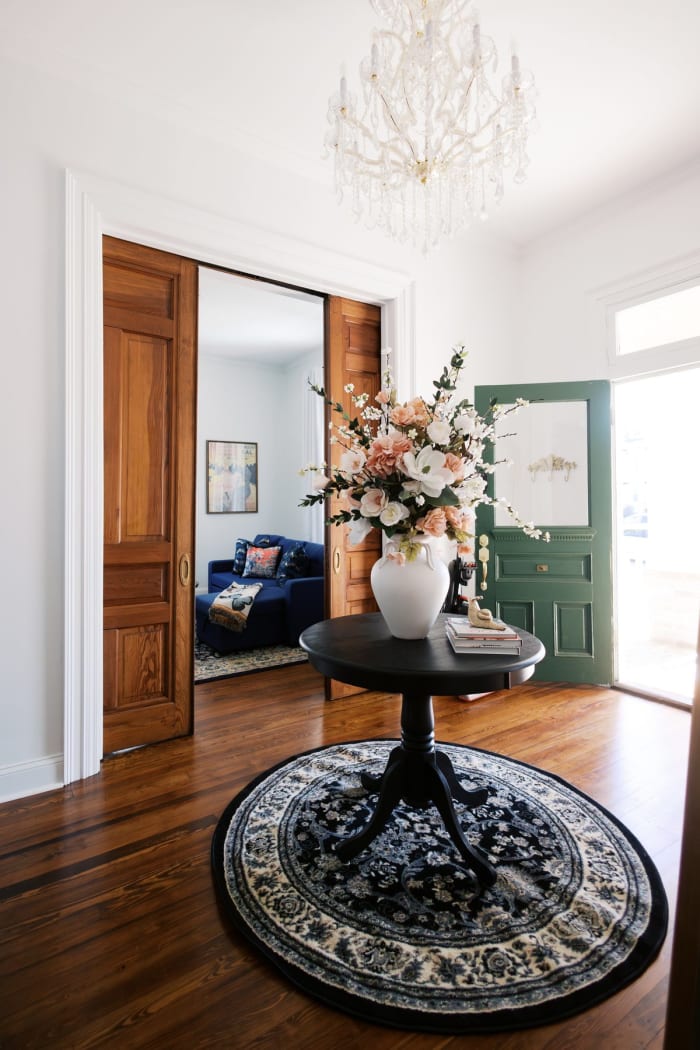 Foyer with crystal chandelier