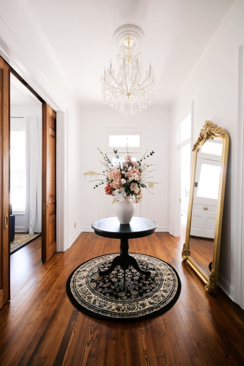 Dark floral entry bedroom