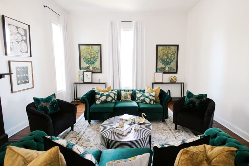 Emerald velvet living room