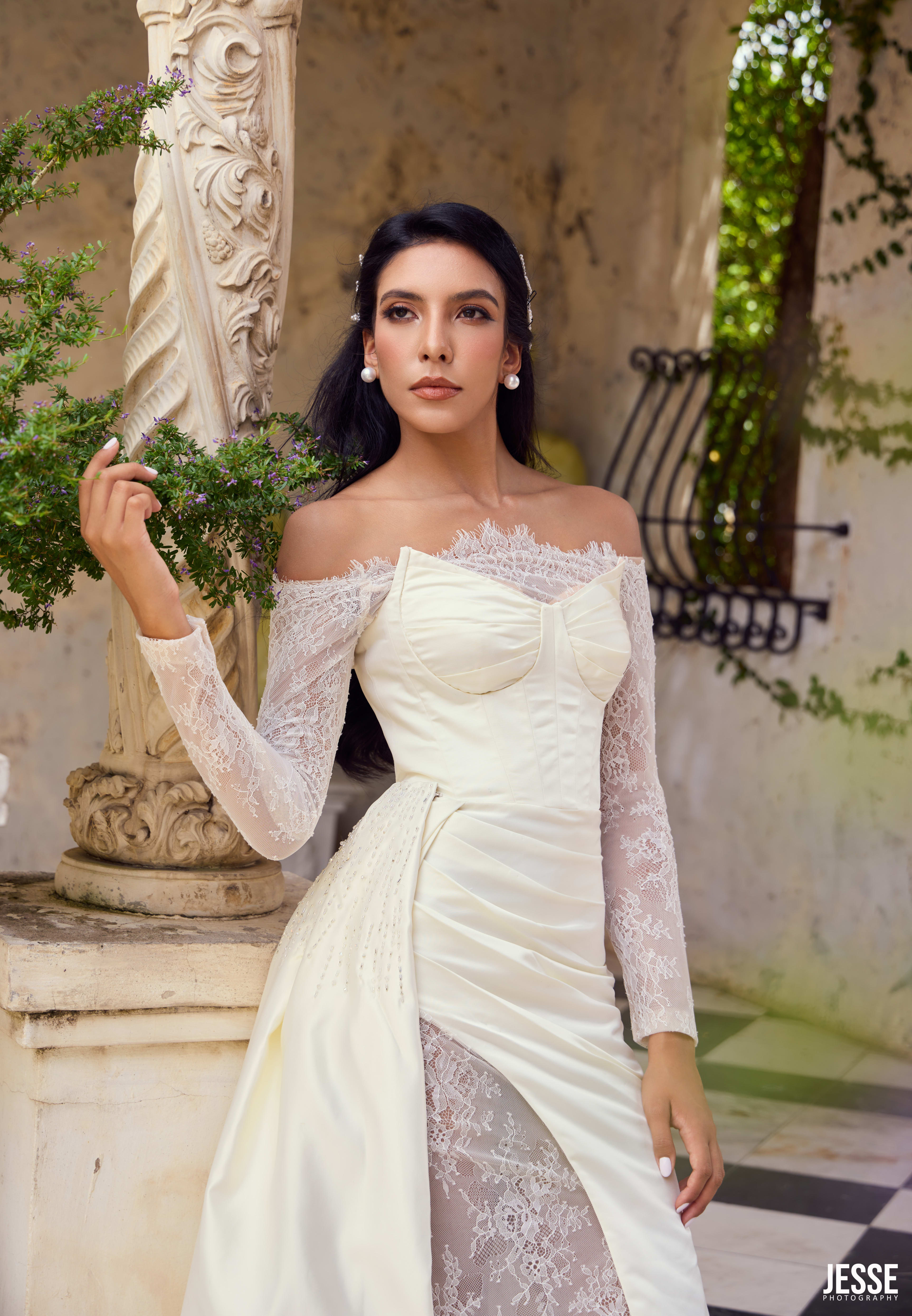 Celeste wedding dress - Sleek silhouette with architectural details and modern elegance by Vivian Warso