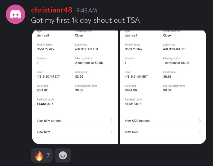 TSA student testimonial receipt