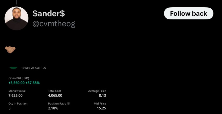 +$3,560 Open Position