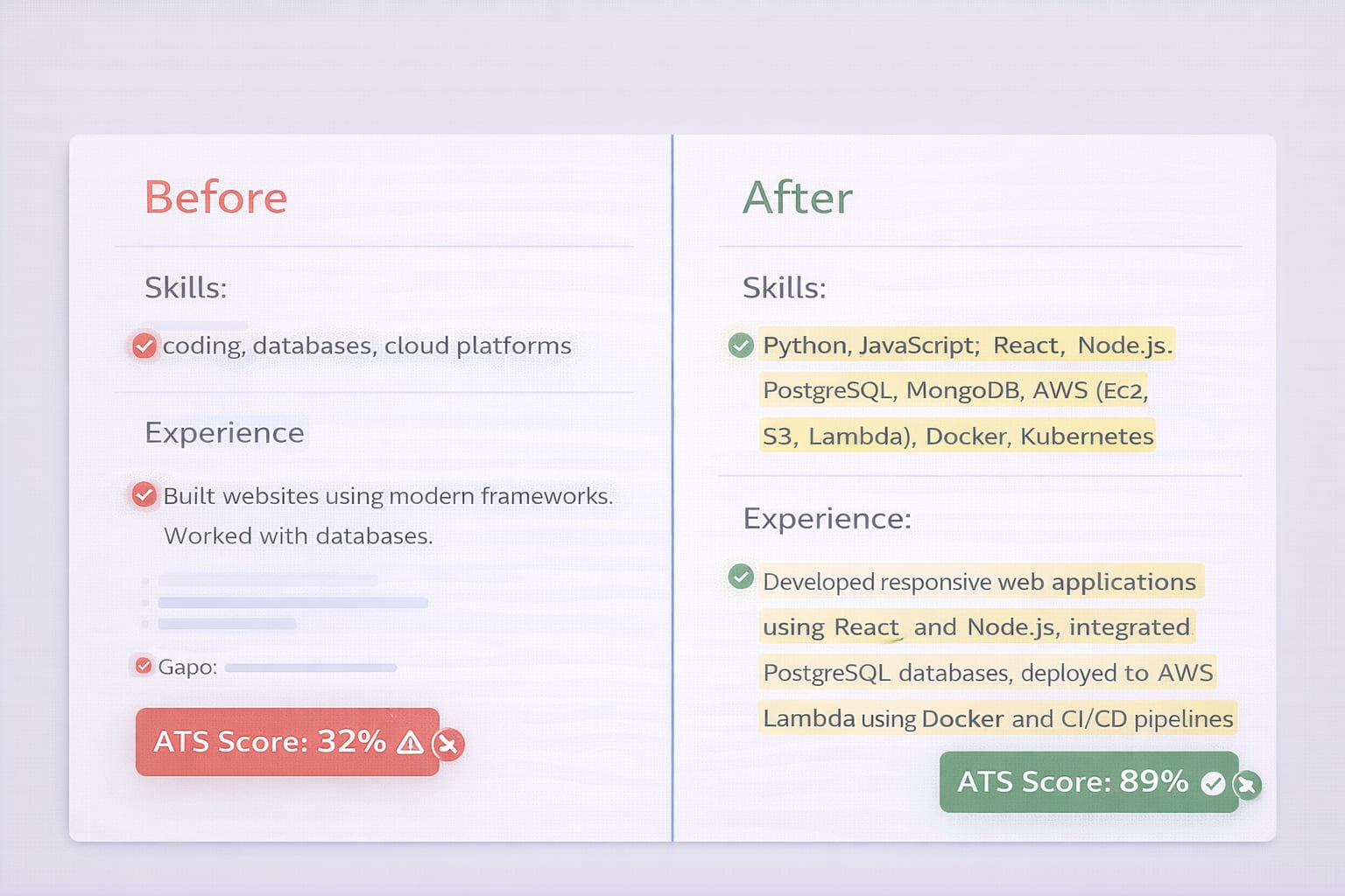 ATS keyword matching dashboard showing how applicant tracking systems scan resumes for industry-specific job keywords
