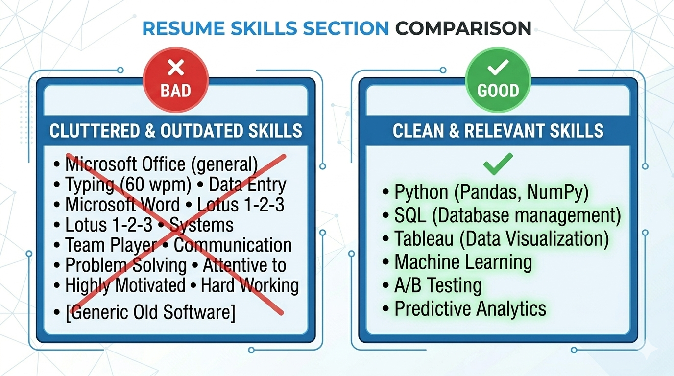 Bad resume summary crossed out in red versus good resume summary highlighted in green