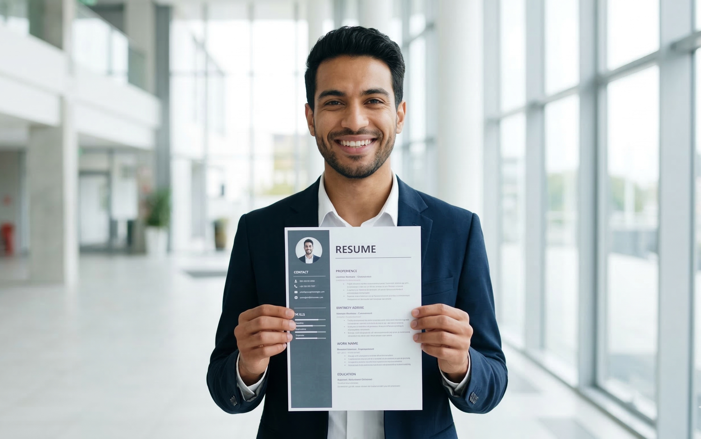 Confident professional holding career change resume ready for job interview