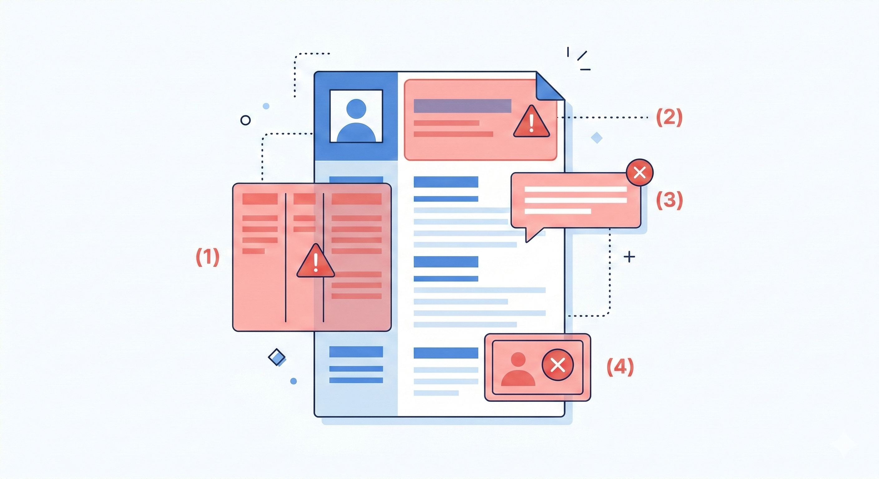 Common resume format mistakes that break ATS parsing including  two columns headers text boxes and graphics