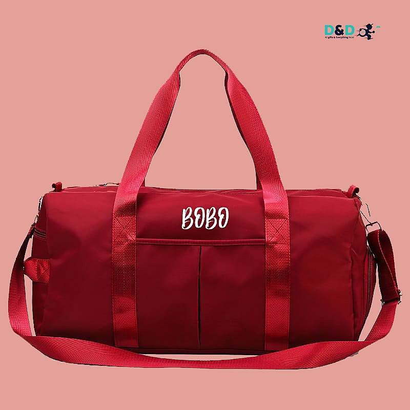 Customized duffle bag.