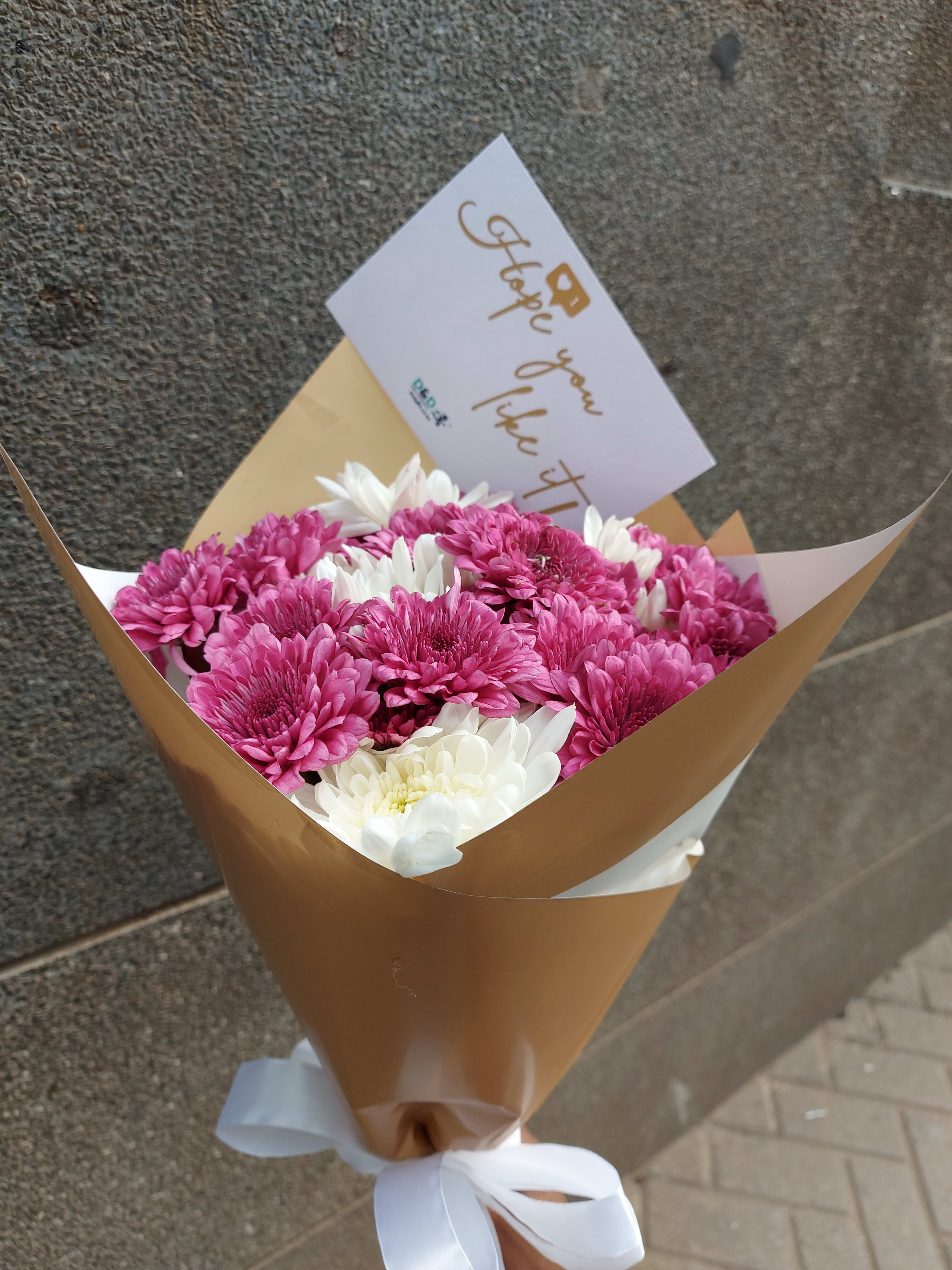 Bouquet Of Mums, purple and white flowers