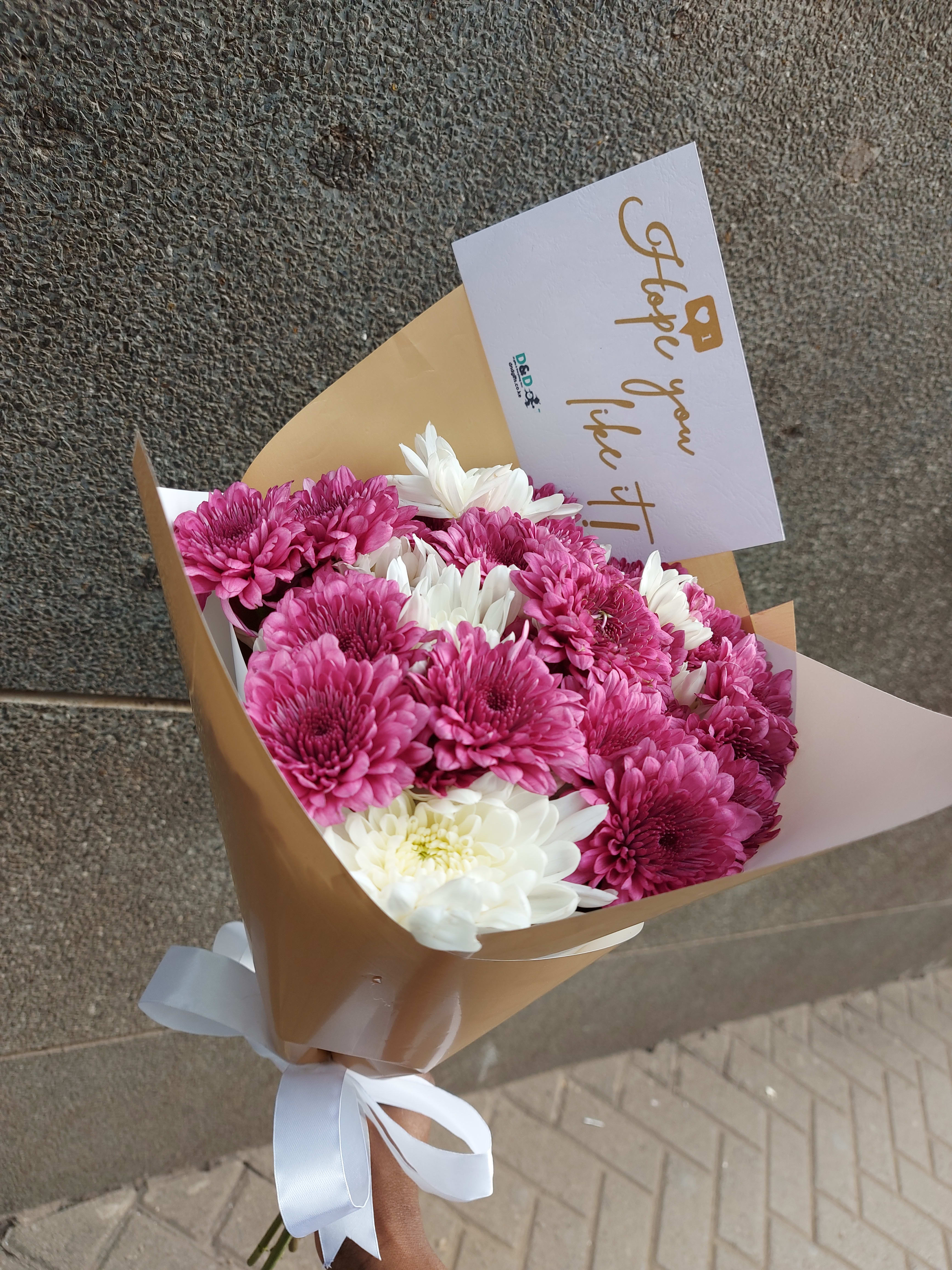 Bouquet Of Mums, purple and white flowers - Image 2