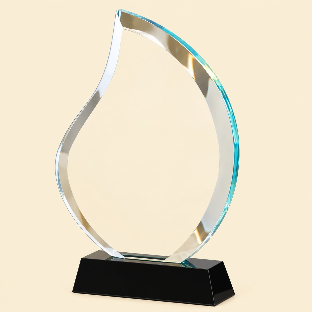 Flame shaped clear crystal trophy award with black pedestal base for corporate recognition in Nairobi Kenya