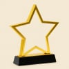 Alt Text: Modern open frame metallic gold star trophy award on a black bevel-cut base in Nairobi Kenya