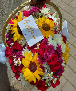 Basket of mixed flowers.