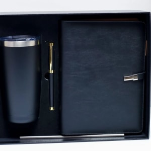 Notebook, thermal mug and pen