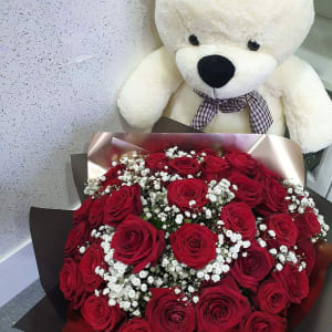 Teddy bear and Flowers