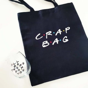 Personalized tote bag and a wine glass