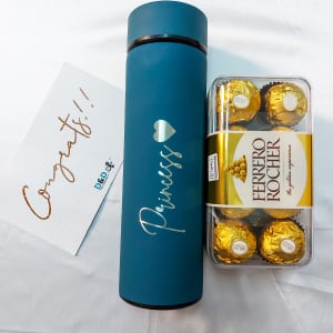 Customized Thermal bottle and a pack of 16 pcs Ferrero Rocher