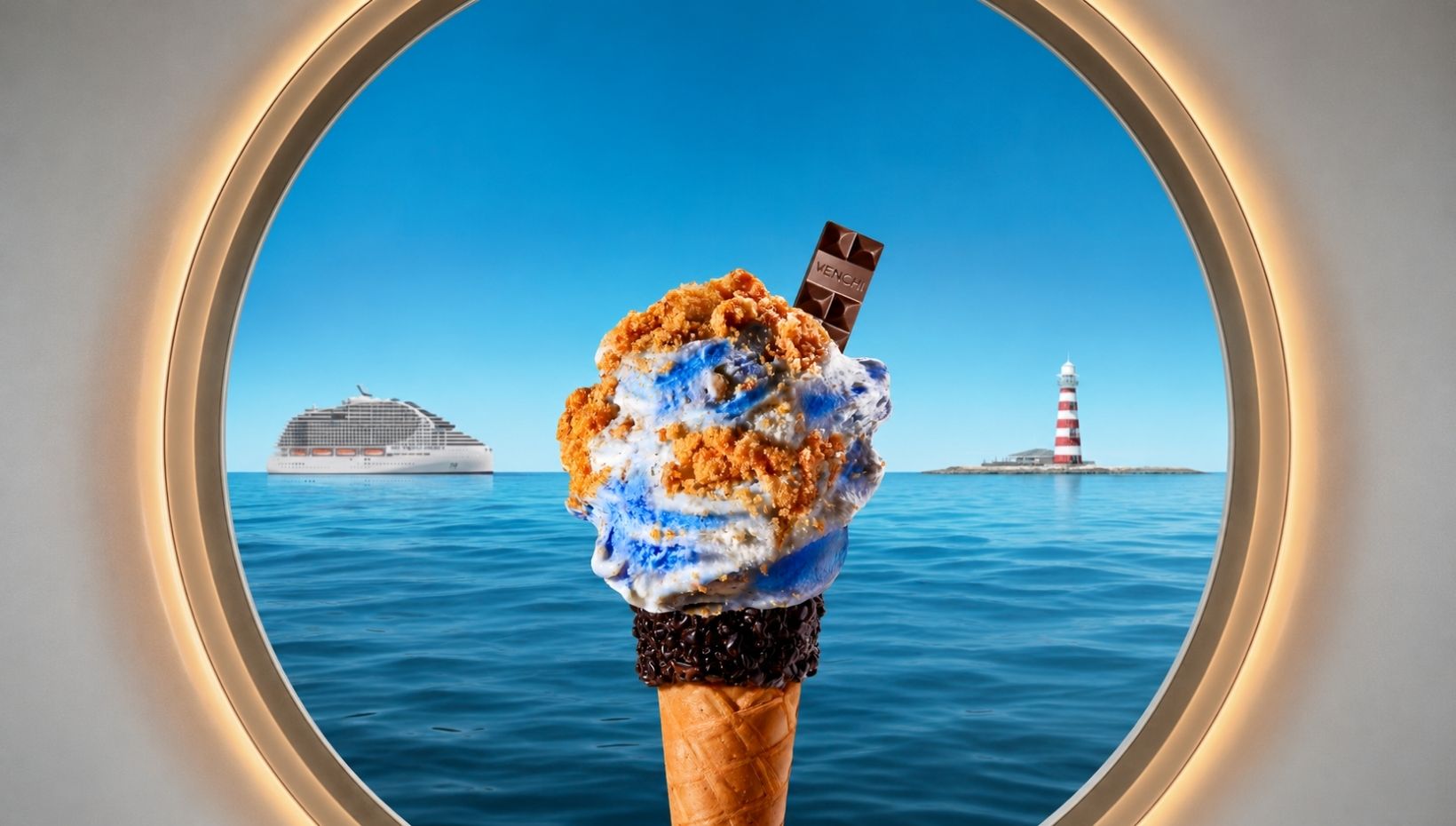 The new "Crunchy Waves" gelato flavor onboard MSC World Asia