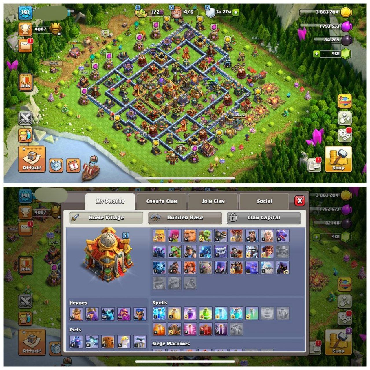 {CRAZY ACCOUNT} TH16 SEMI MAX⚡️5 EPIC EQUIPMENTS⚡️XP-191⚡️HERO 57-85-50-56-29⚡️DARK BLUE WALLS⚡️664 CWL MEDALS⚡️MAGIC ITEMS⚡️OP LAB⚡️INSTANT DELIVERY 🚚