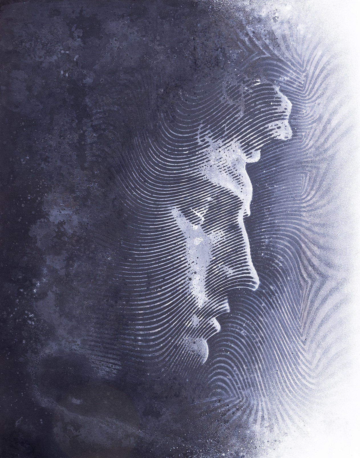 Original Urban Art Kunstwerk mit David-Motiv als modernes Mixed-Media-Portrait in Schwarz, Grau und Weiß