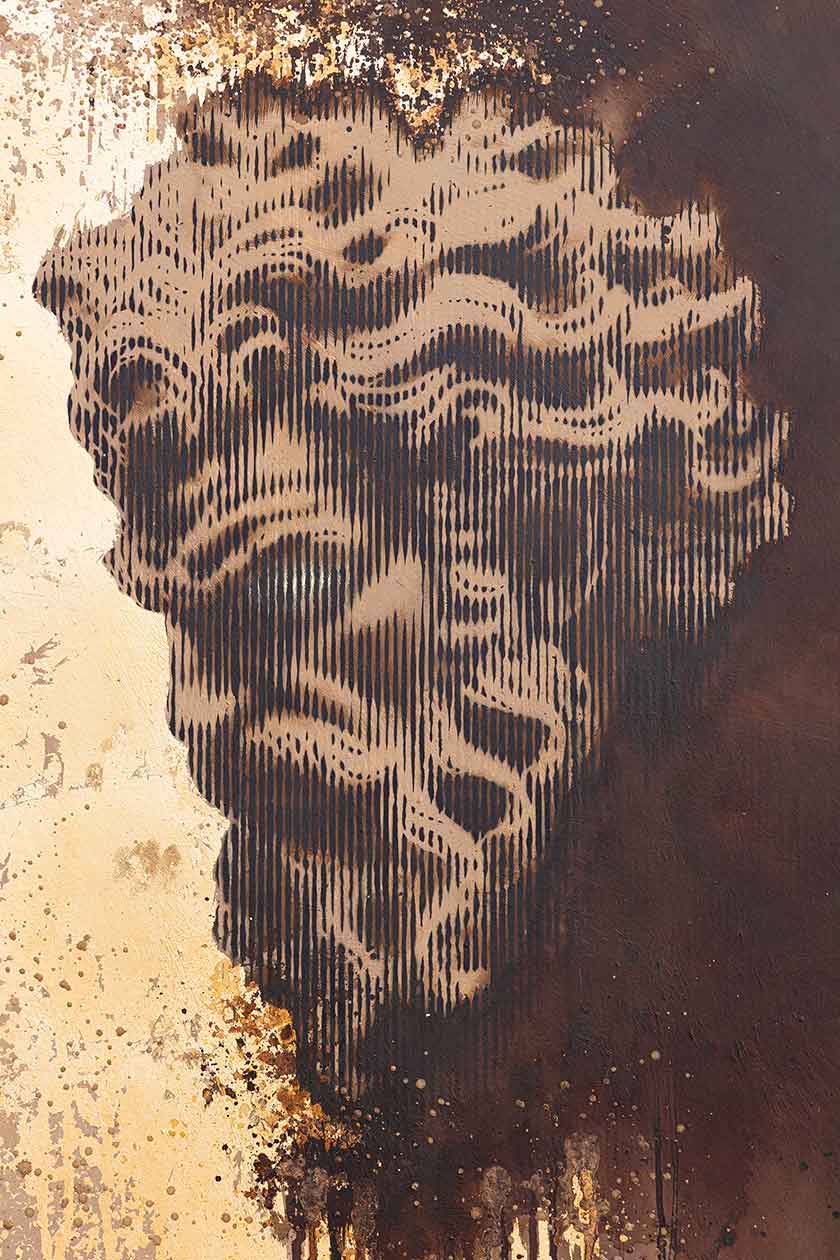 Mystisches Portrait als Original Urban Art Kunstwerk mit ausdrucksstarker moderner Farbgestaltung