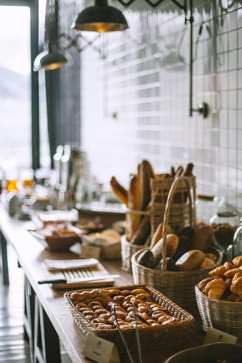 Bread set up on a countertop