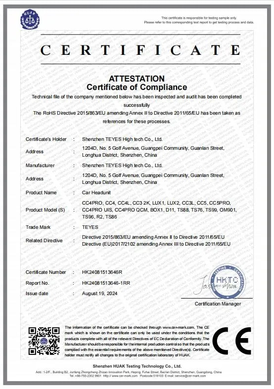 TEYES CE Certification document