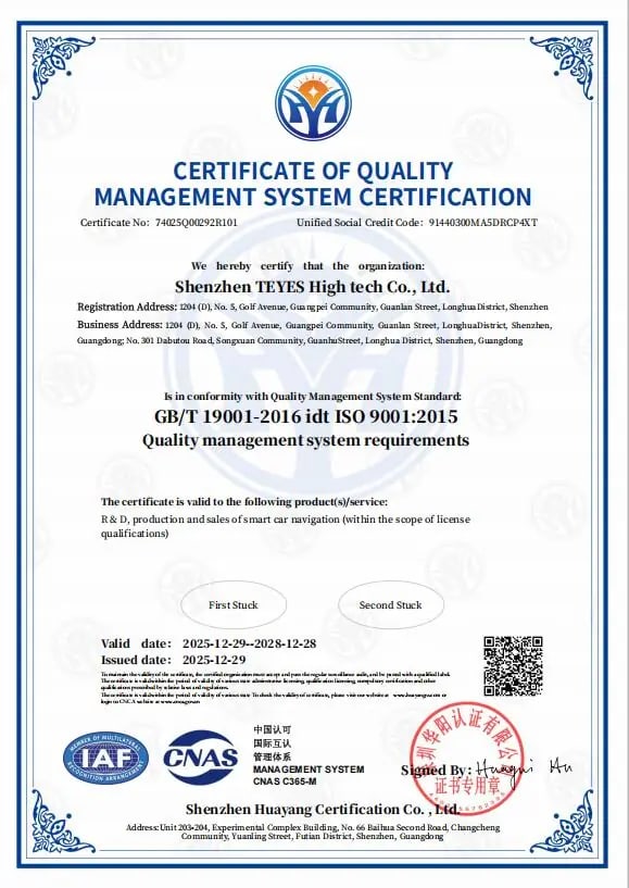 TEYES ISO 9001 Certification document