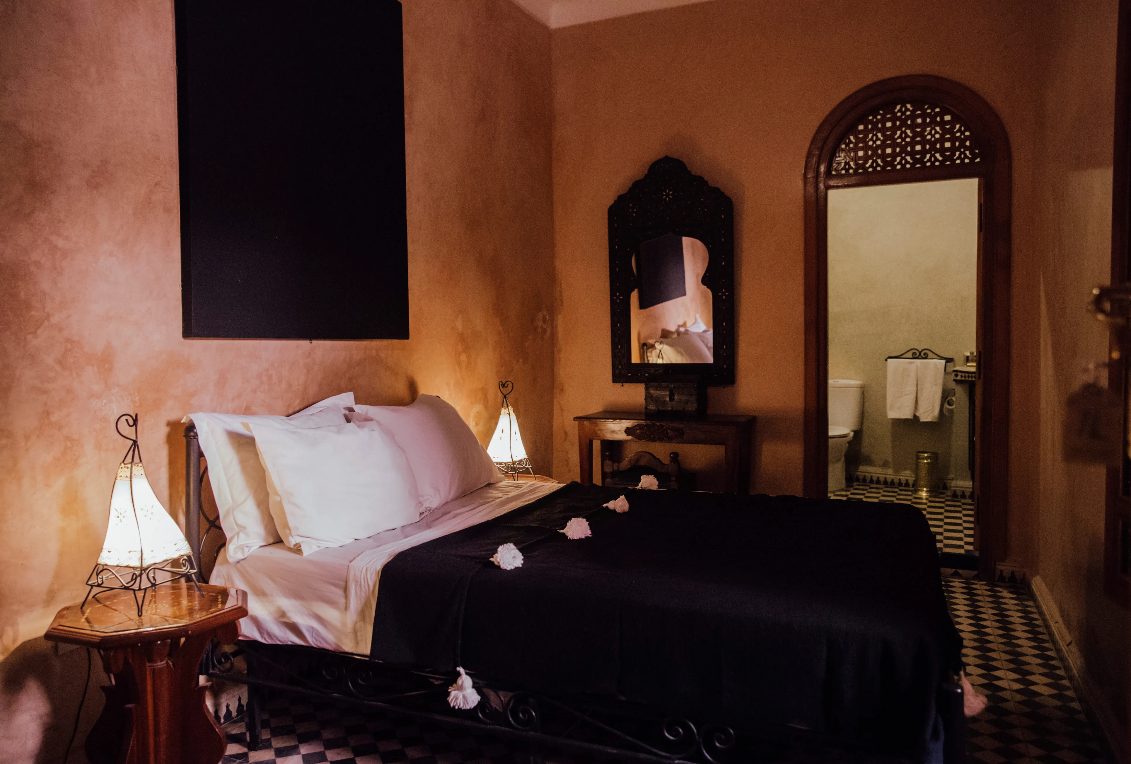 Traditional Moroccan details in Jawhara room at Riad Bensaid Marrakech with handcrafted elements