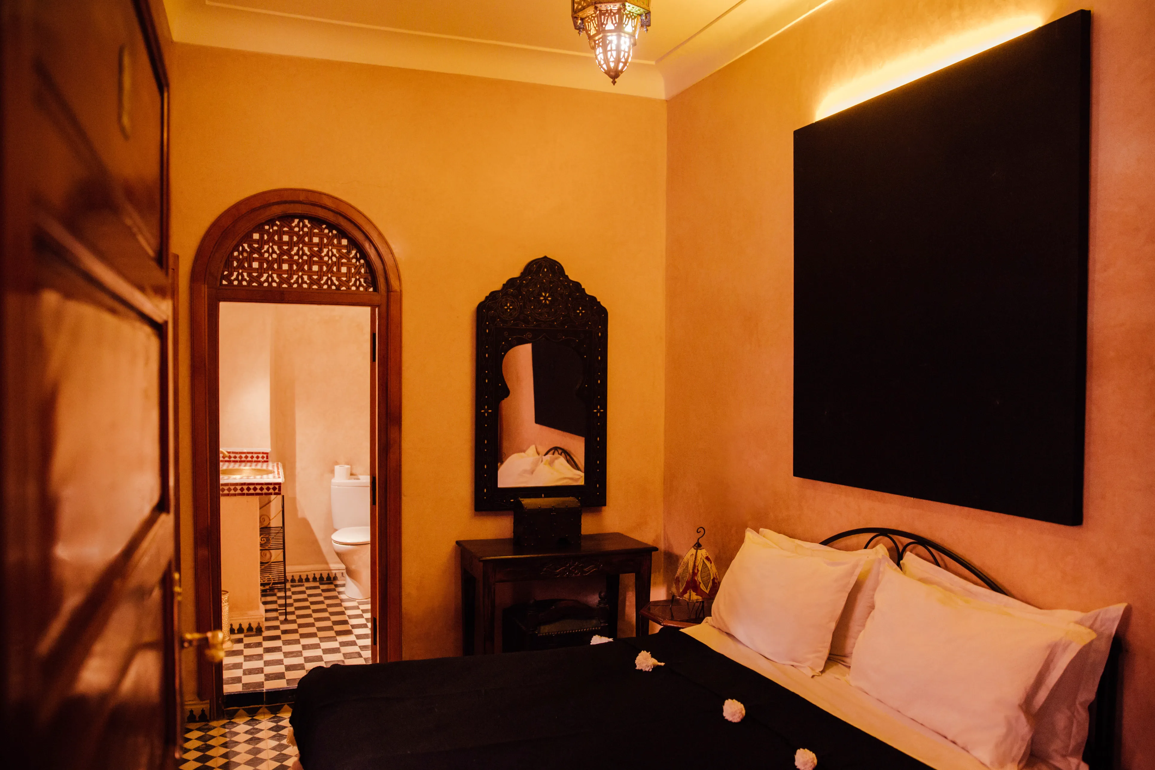 Bahia room at Riad Bensaid Marrakech - elegant double room with king size bed inspired by Bahia Palace