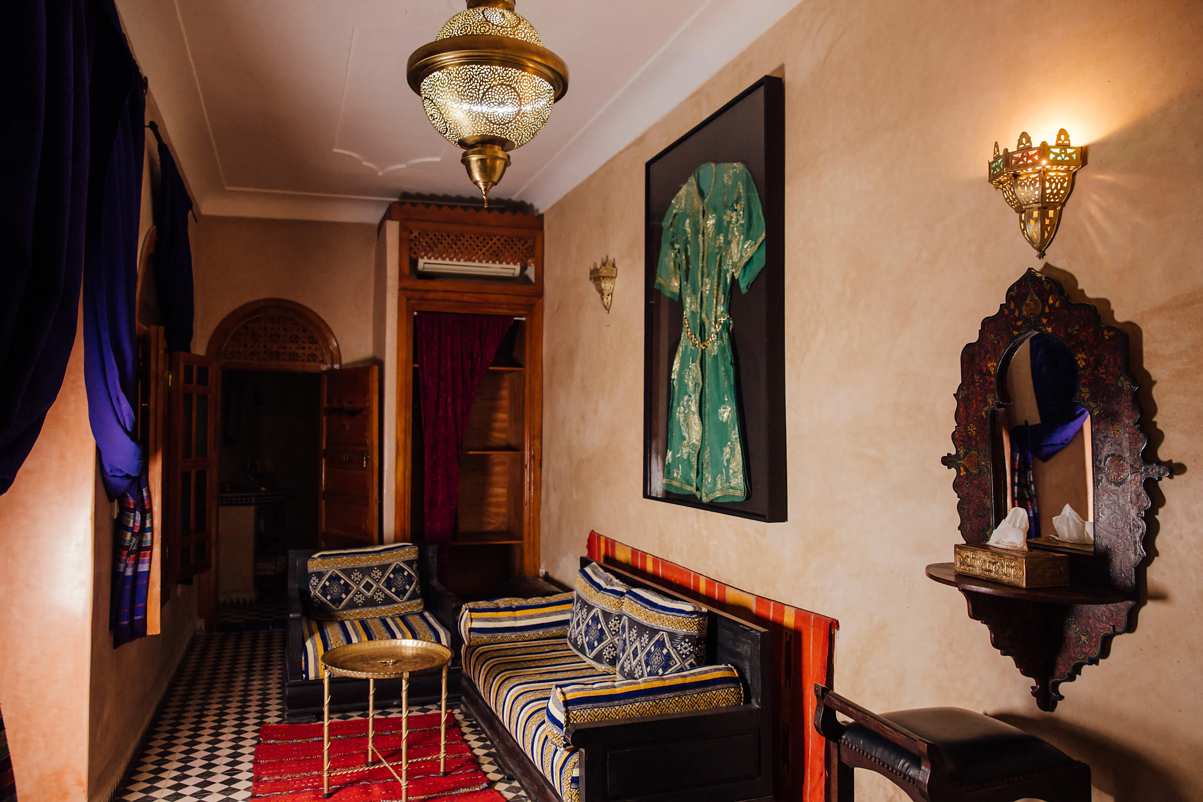 Marjana Room spacious interior - Triple room with super-king bed at Riad Bensaid Marrakech