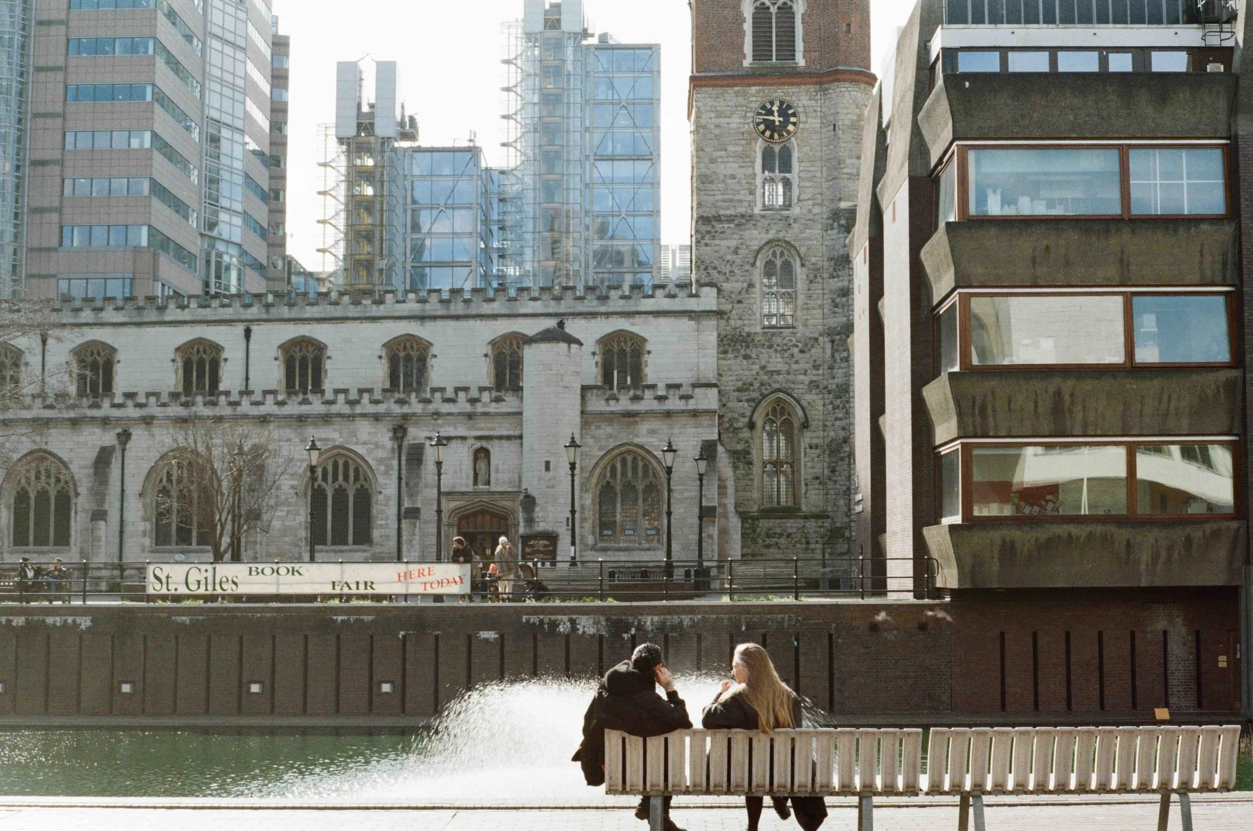 Couple on bench at Barbican