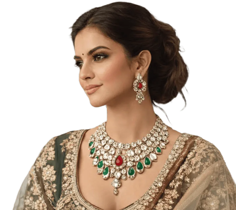 Beautiful imitation jewellery collection featuring necklaces, earrings, and bangles