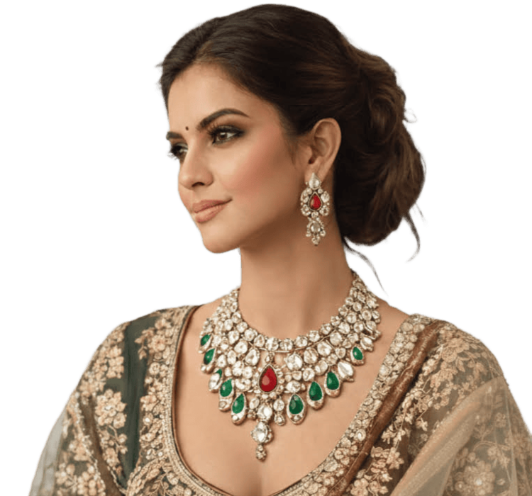 Beautiful imitation jewellery collection featuring necklaces, earrings, and bangles