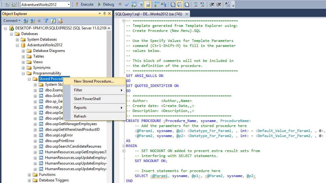 valentina studio sql server execute stored procedure