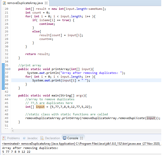 Remove Duplicate Elements From Array In Java