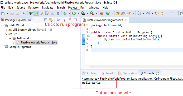 Hello World program in Java (CMD and Eclipse Examples) - QA With Experts