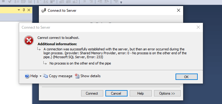 sql server error 233 shared memory provider