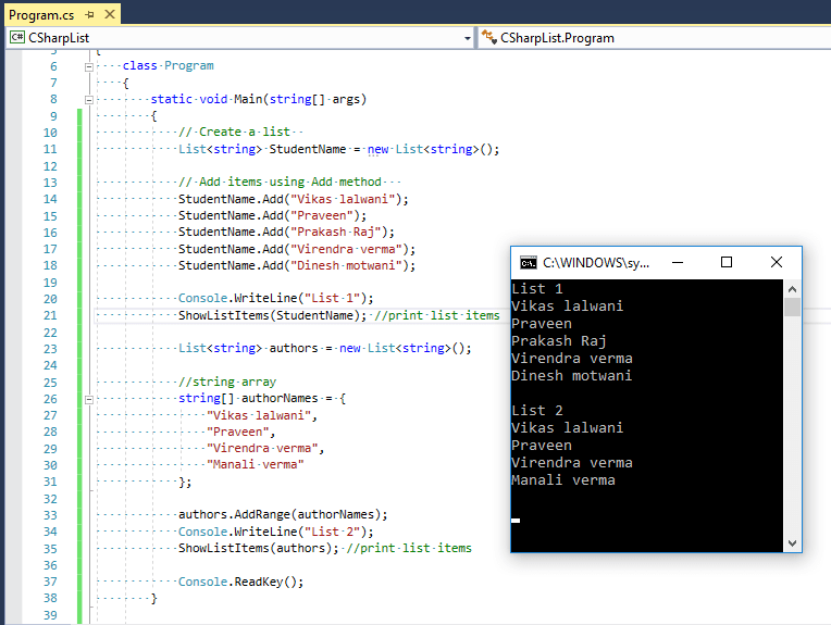 c# for list