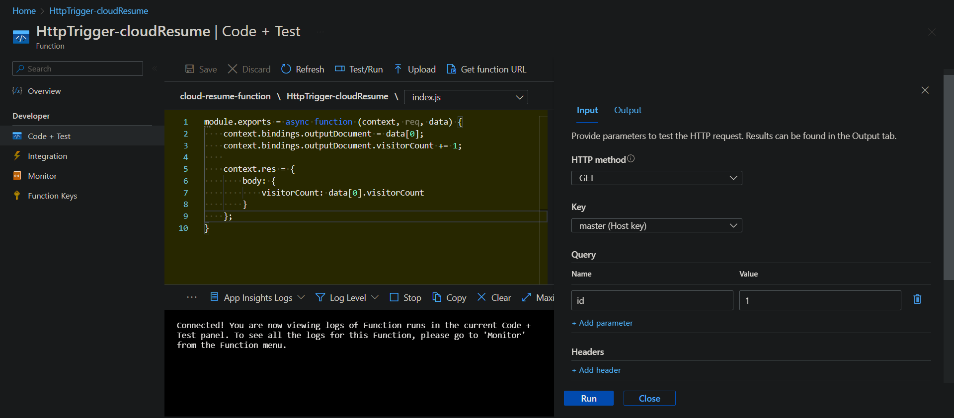 testing azure function
