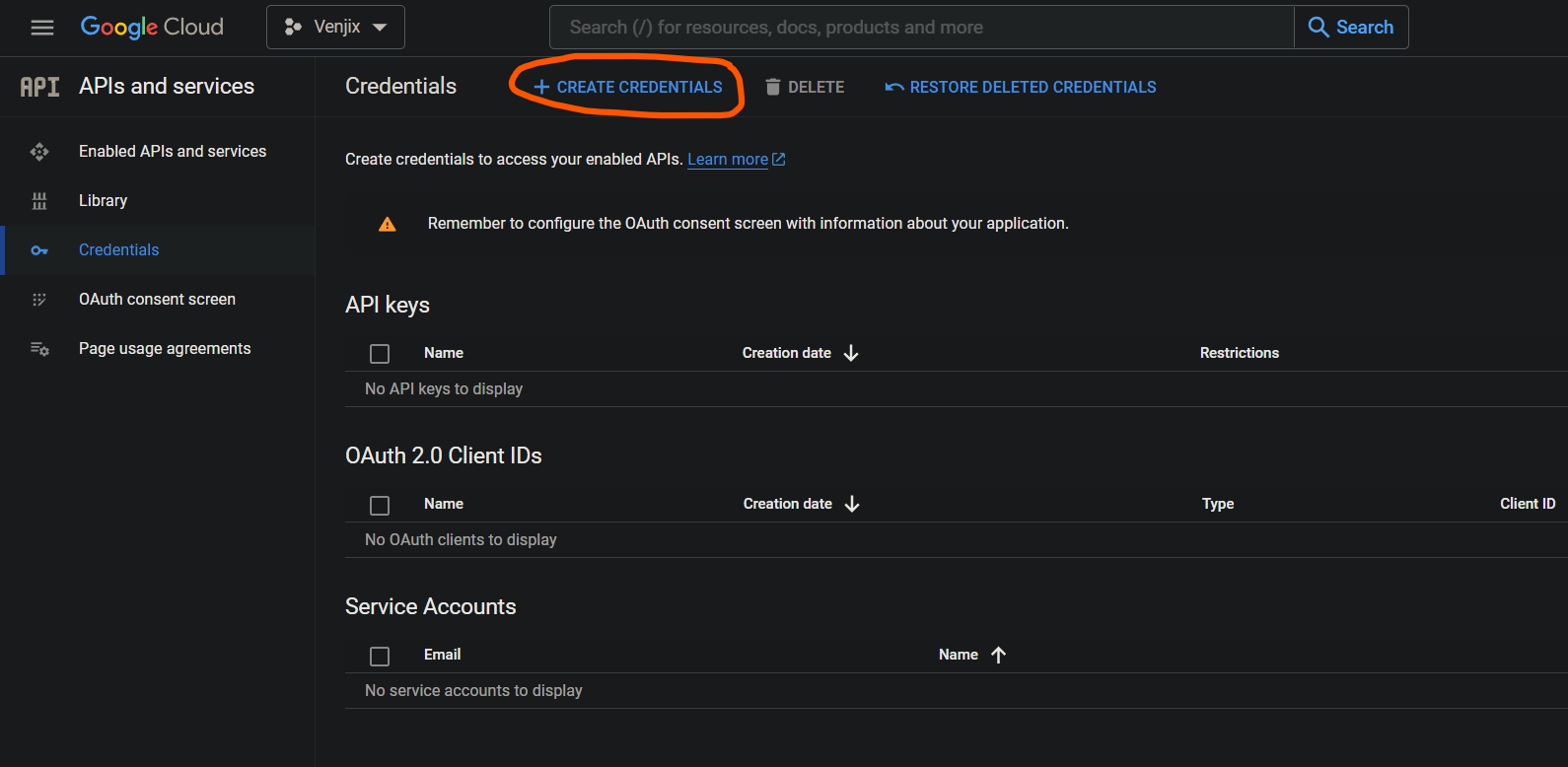 Create Credentials