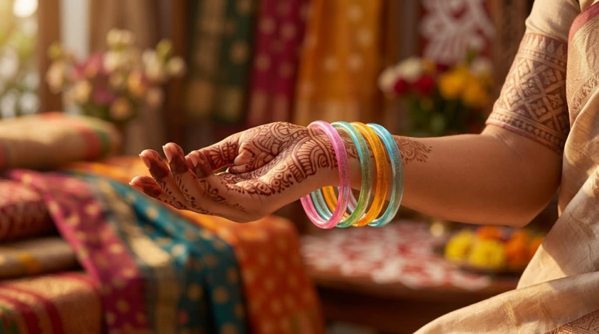 Multicolor Translucent Shimmer Kashmeri Churi Set (বহুরঙা কাঁচ/রেশন কাশ্মেরি চুড়ি)