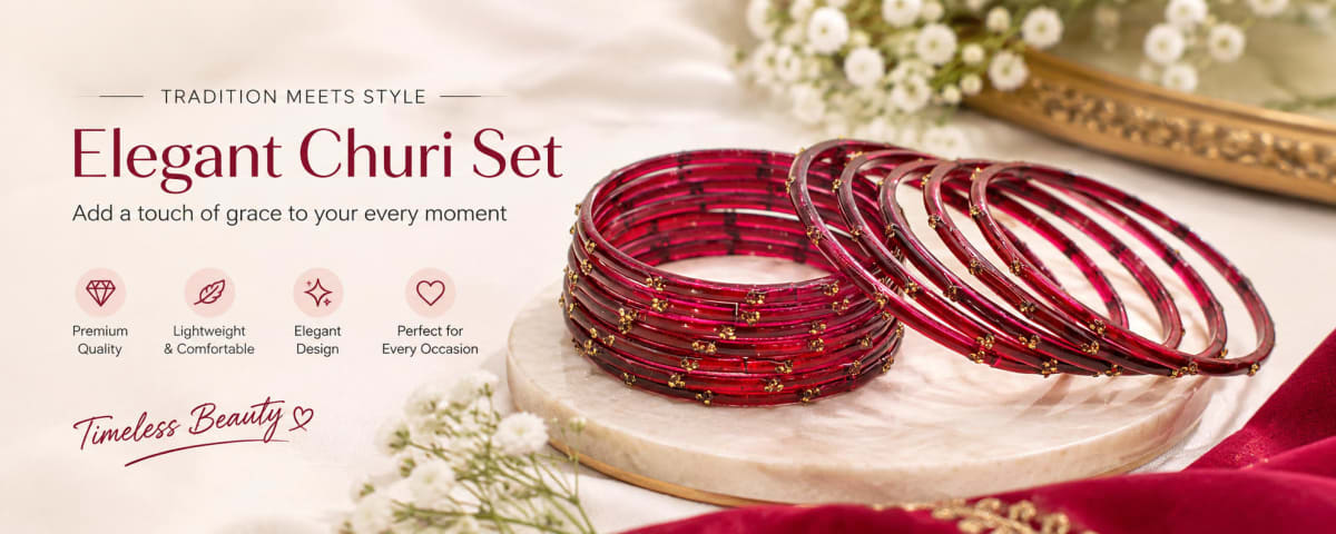 Traditional Deep Maroon Golden Glitter Glass Kashmeri Churi Set (মেরুন জরিকাজের কাঁচের কাশ্মেরি চুড়ি)
