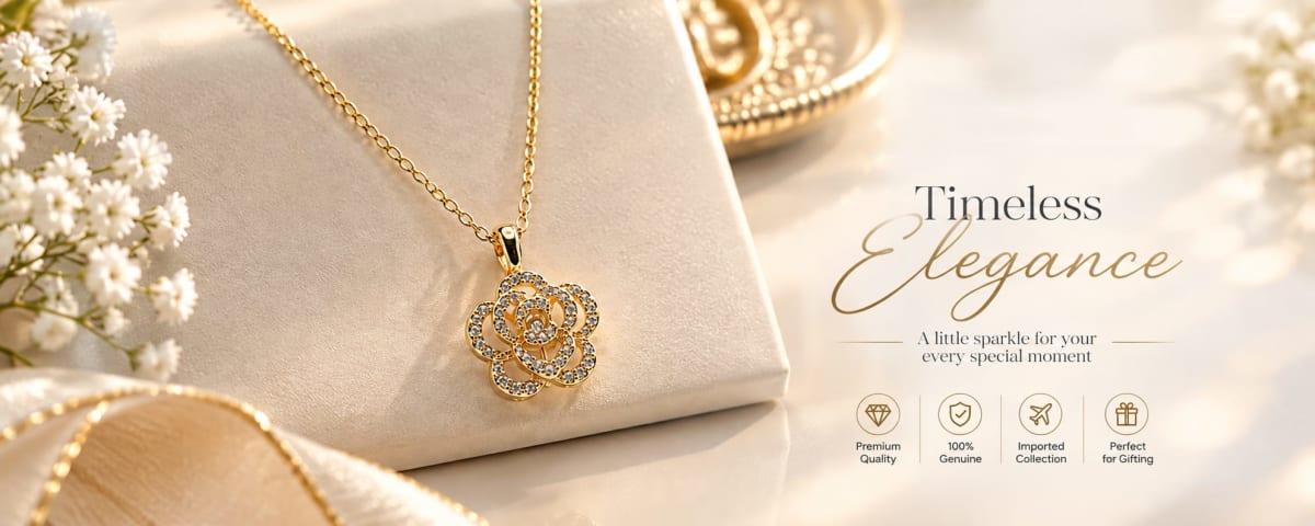 Elegant Gold Rose Pave Pendant Necklace