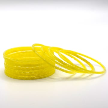 Traditional Cutting Glass Reshmi Churi Set [Lemon Yellow/Light Peach-Orange/Deep Amber-Orange]