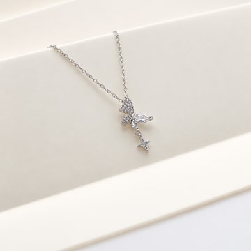Silver Butterfly Crystal Pendant Necklace