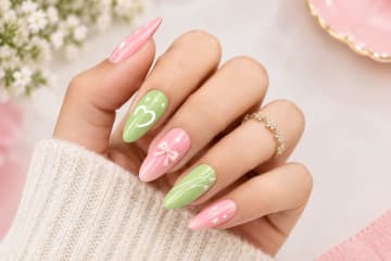 Elegant Pink & Green Bow Press-On Nails Set(24 pcs in a box)